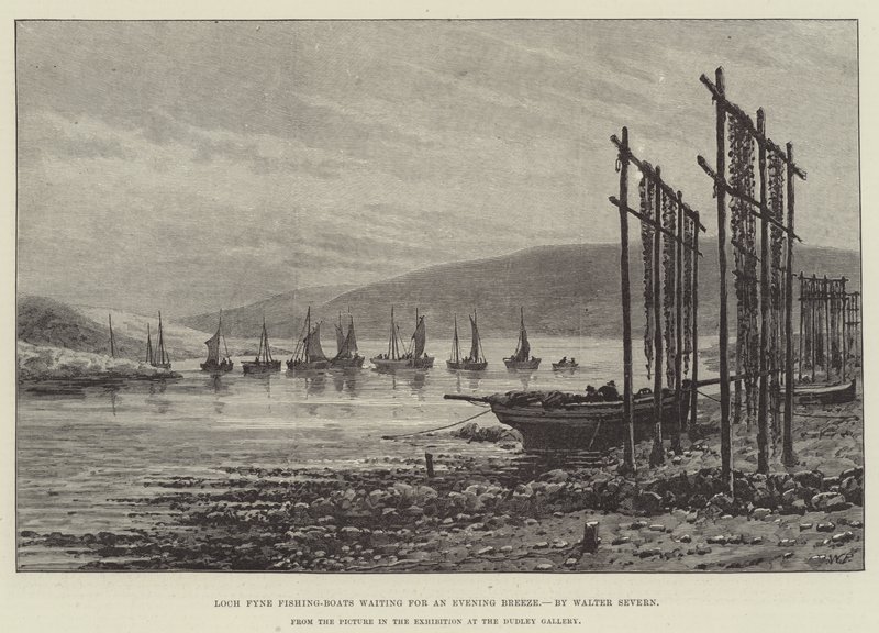 Loch Fyne fiskebåde venter på en aftenbrise af Walter Severn