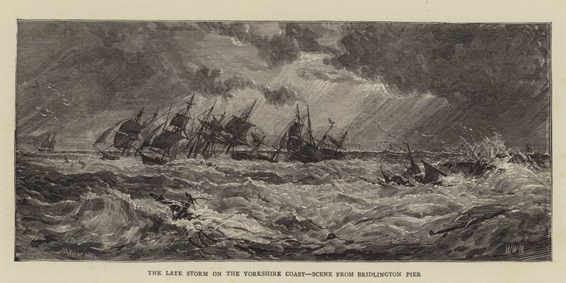 The Late Storm på Yorkshire Coast, scene fra Bridlington Pier af Walter William May