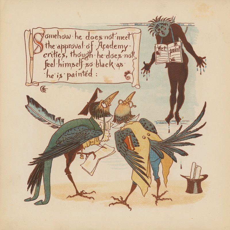 Illustration til Pothooks and Perseverance af Walter Crane (farvelitografi) af Walter (after) Crane