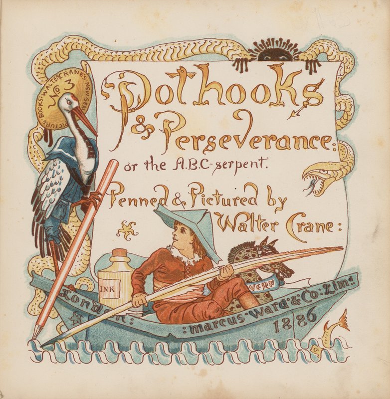 Illustration til Pothooks and Perseverance af Walter Crane (farvelitografi) af Walter (after) Crane