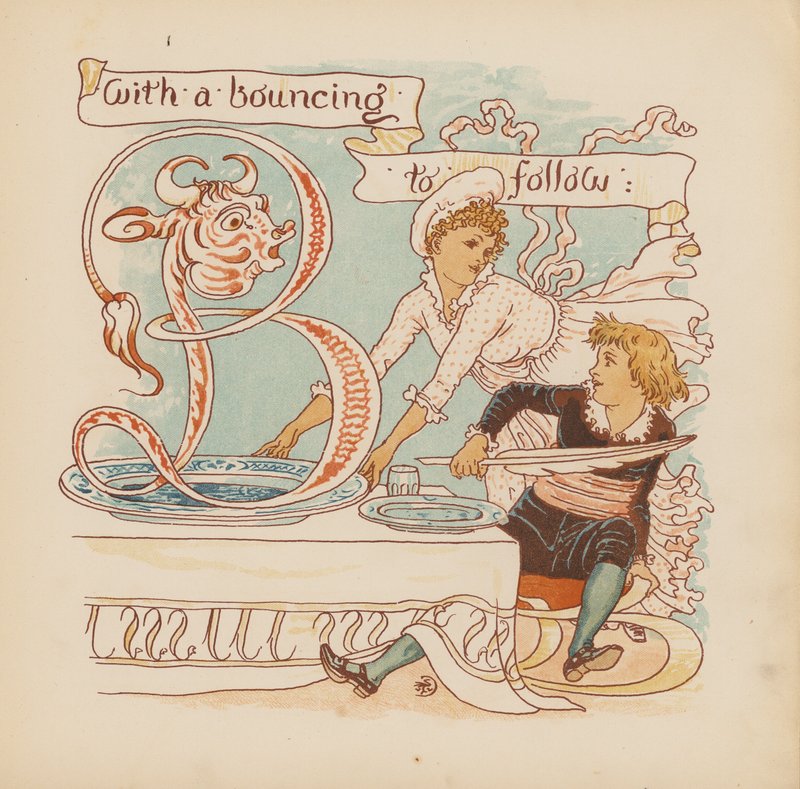 Illustration til Pothooks and Perseverance af Walter Crane (farvelitografi) af Walter (after) Crane