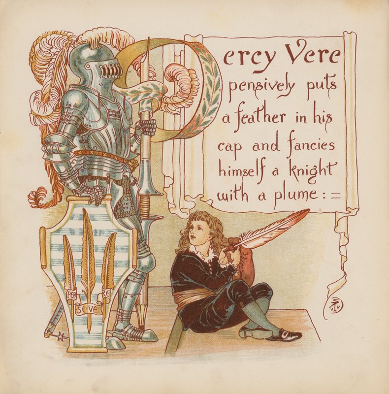 Illustration til Pothooks and Perseverance af Walter Crane (farvelitografi) af Walter (after) Crane