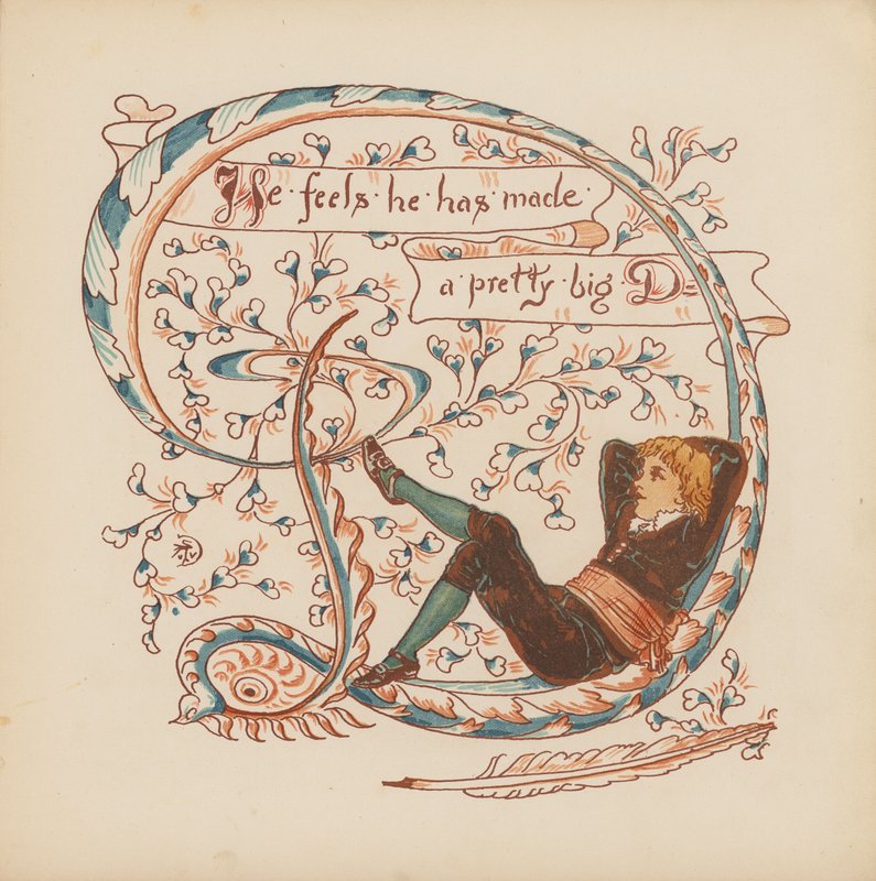 Illustration til Pothooks and Perseverance af Walter Crane (farvelitografi) af Walter (after) Crane