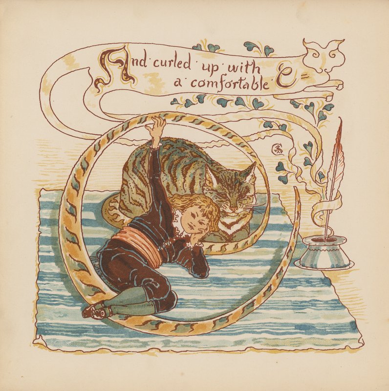 Illustration til Pothooks and Perseverance af Walter Crane (farvelitografi) af Walter (after) Crane