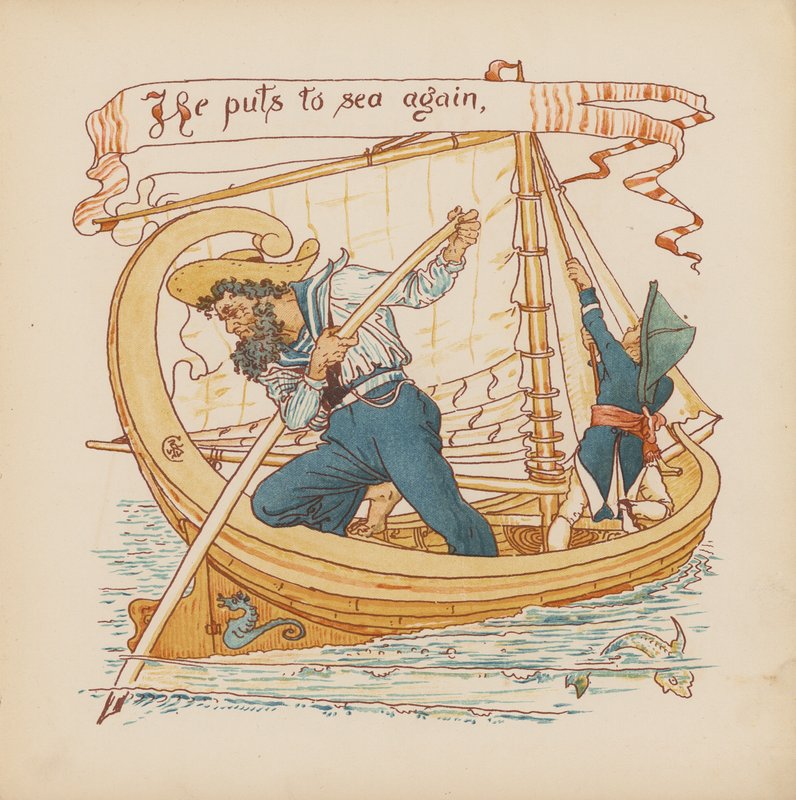 Illustration til Pothooks and Perseverance af Walter Crane (farvelitografi) af Walter (after) Crane