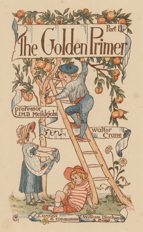 Titelsideillustration til The Golden Primer (farve litho) af Walter (after) Crane