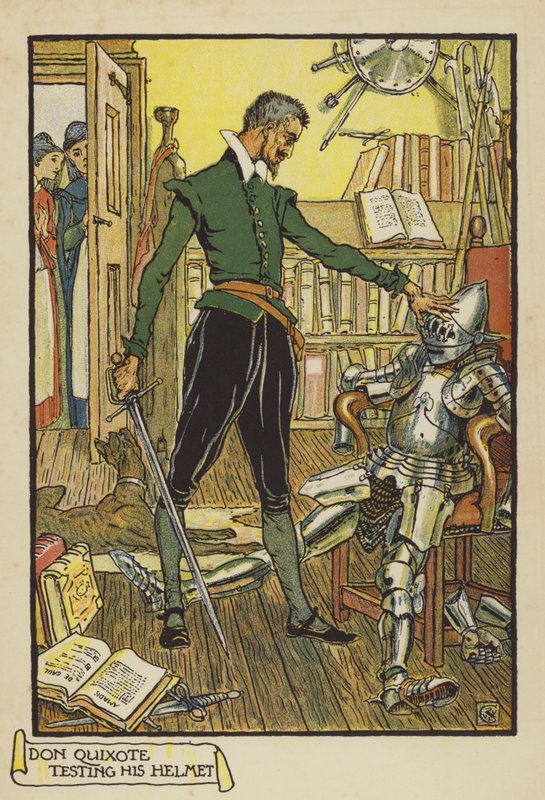 Don Quixote tester sin hjelm af Walter Crane