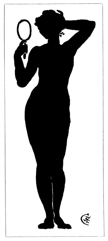 Silhuet af nøgen kvinde, der holder et spejl (litho) af Walter Crane