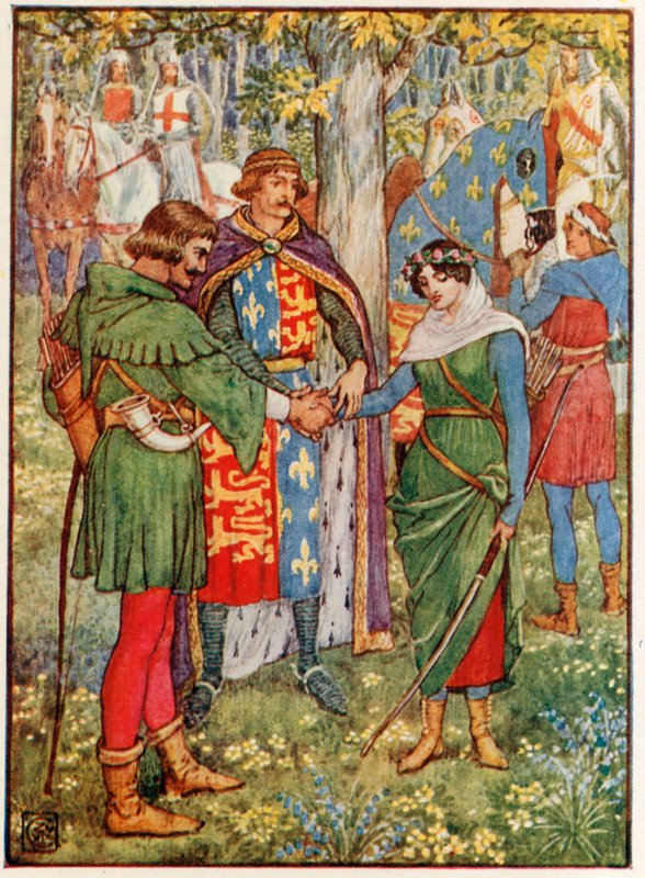 Kongen slutter sig til Robin Hood og Maid Marian af Walter Crane