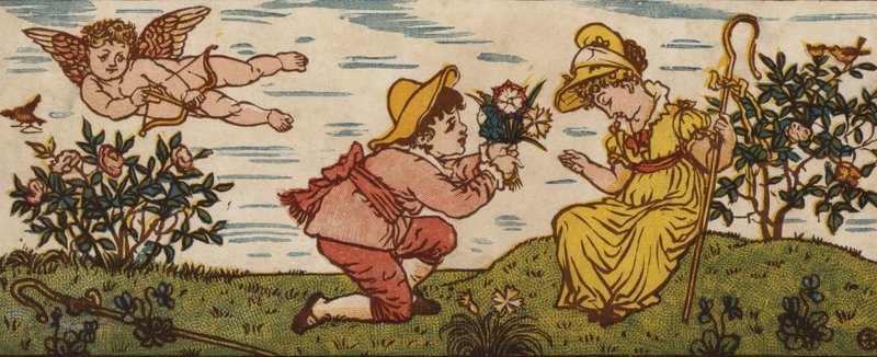 The Rose Is Red; The Violets Blue; The Pink Is Sweet; And So Are You (farve litografi) af Walter Crane