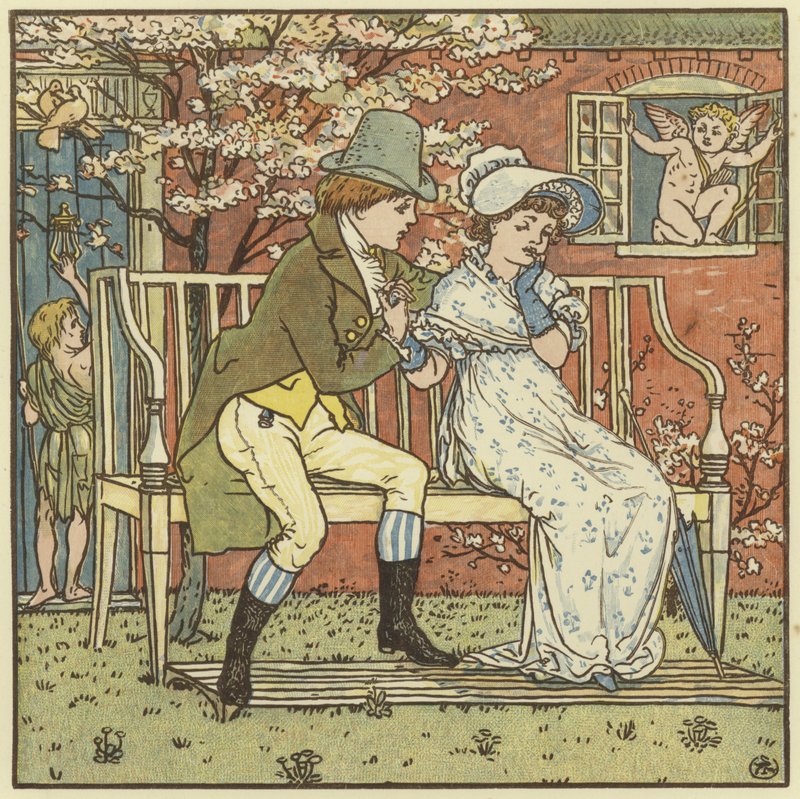 Der var en lille mand, og han bejlede til en lille tjenestepige af Walter Crane