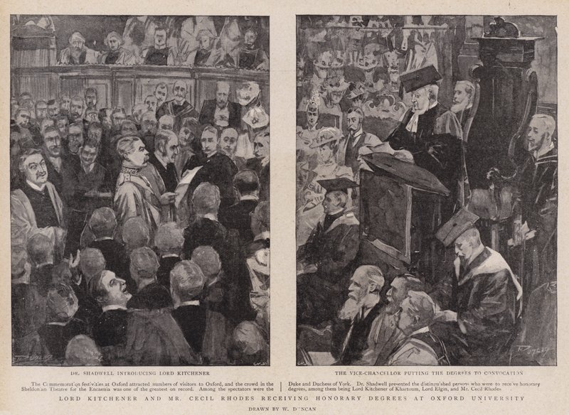 Lord Kitchener og hr. Cecil Rhodes modtager æresgrader ved Oxford University af Walter Duncan