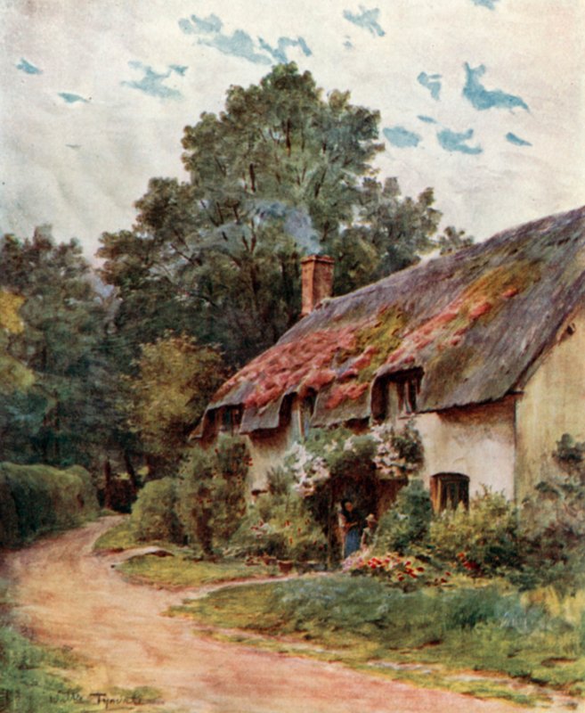 A Somerset Cottage, Near Dunster (farve litho) af Walter Frederick Roofe Tyndale