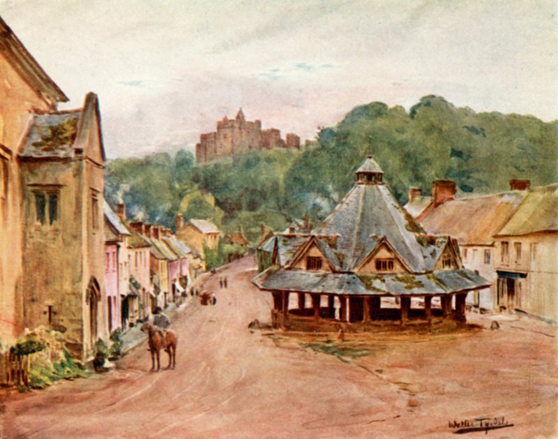 Dunster Castle and Yarn Market (farve litho) af Walter Frederick Roofe Tyndale