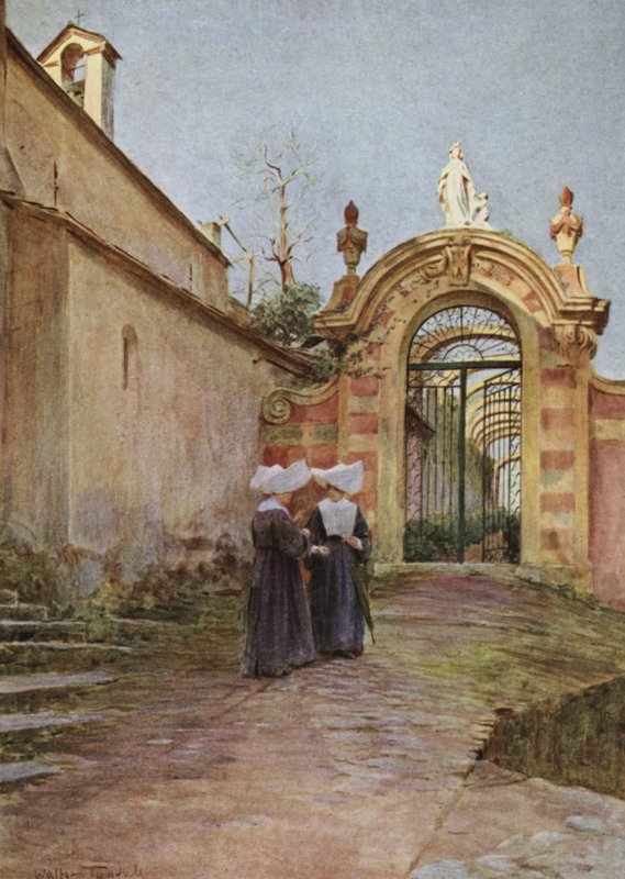 Indgang, Villa Centurione, Santa Margherita Ligure (farve litho) af Walter Frederick Roofe Tyndale