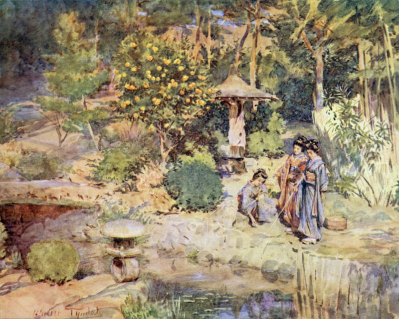 Fiskeri efter guldfisk ved en vinterfest, Atami af Walter Frederick Roofe Tyndale