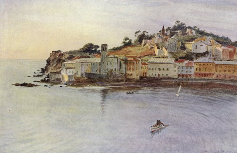 Halvøen, Sestri Levante (farve litho) af Walter Frederick Roofe Tyndale