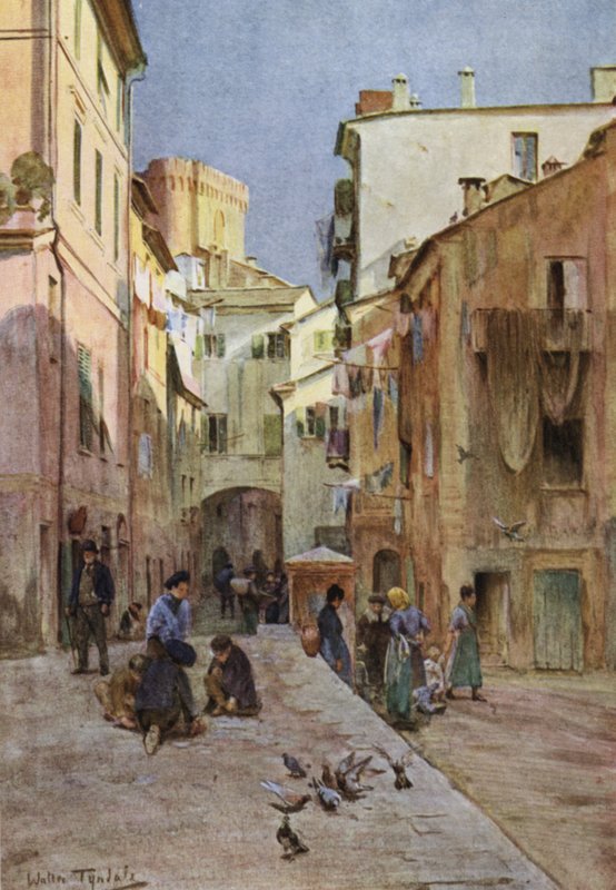 La Piazza, Sestri Levante (farve litho) af Walter Frederick Roofe Tyndale