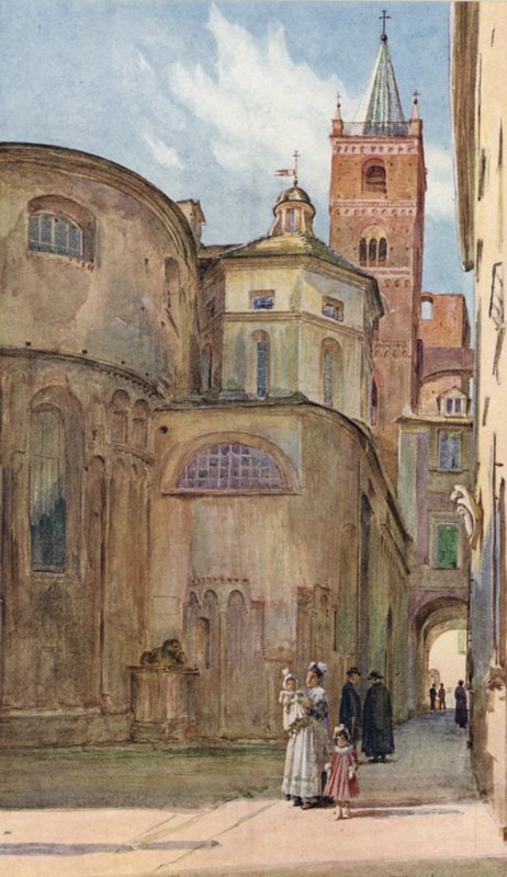 Romansk kirke, Albenga, Italien (farve litho) af Walter Frederick Roofe Tyndale