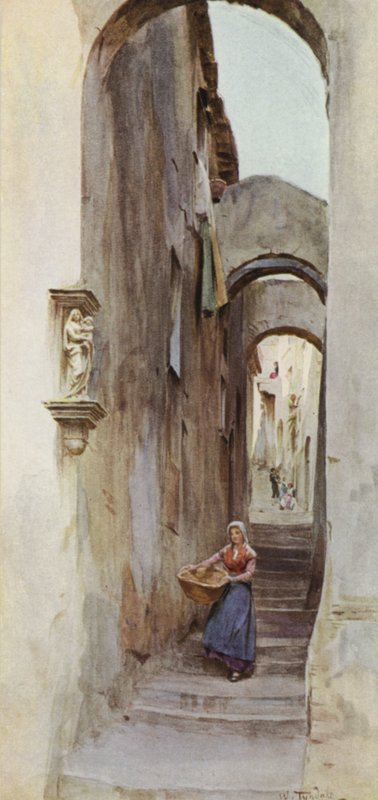Street, Cervo San Bartolommeo, Italien (farve litho) af Walter Frederick Roofe Tyndale