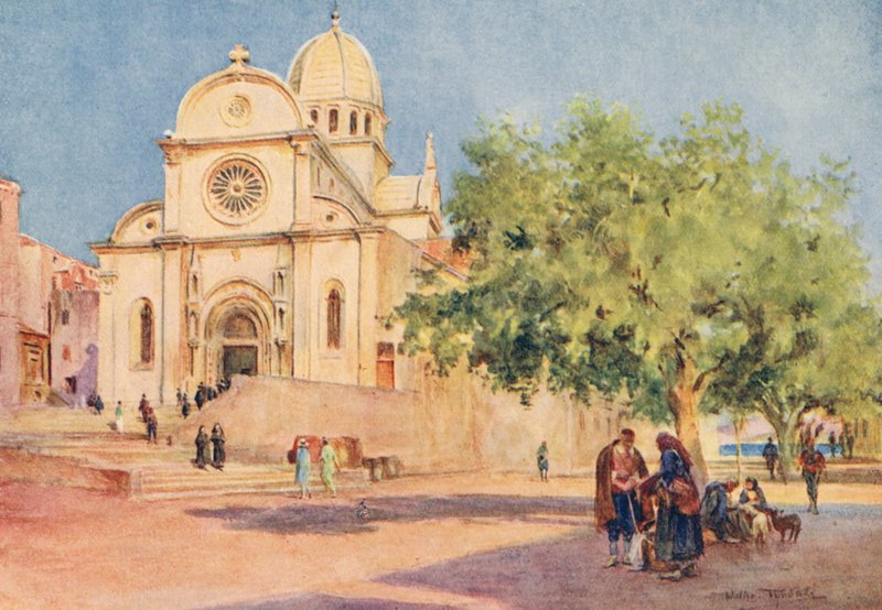 Katedralen i Šibenik (farvelitografi) af Walter Frederick Roofe Tyndale