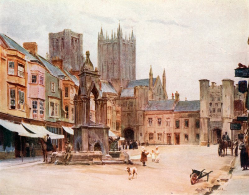 The Market Place, Wells (farve litho) af Walter Frederick Roofe Tyndale