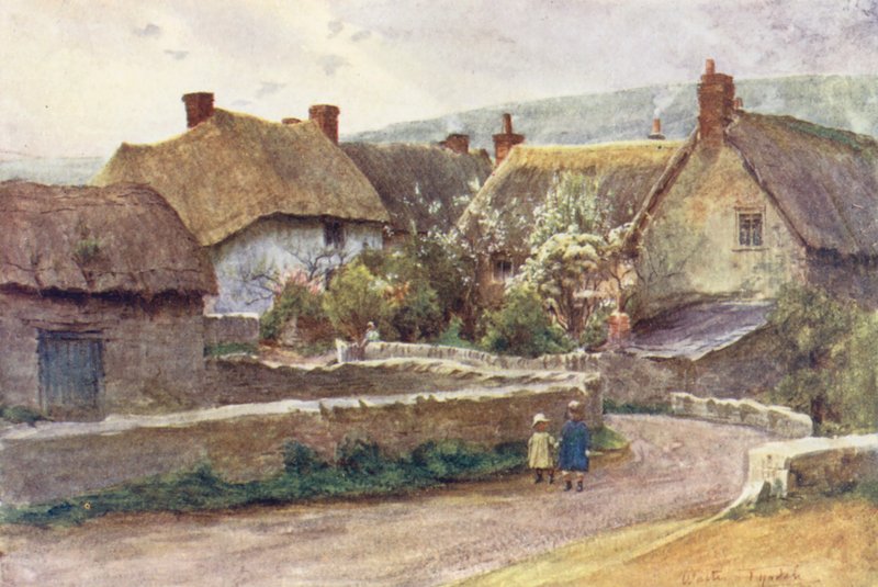 Wessex: En landsby i Wessex (farvelitografi) af Walter Frederick Roofe Tyndale