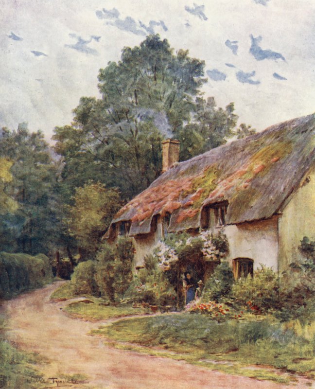 Wessex: Et typisk sommerhus i Wessex (farvelitografi) af Walter Frederick Roofe Tyndale