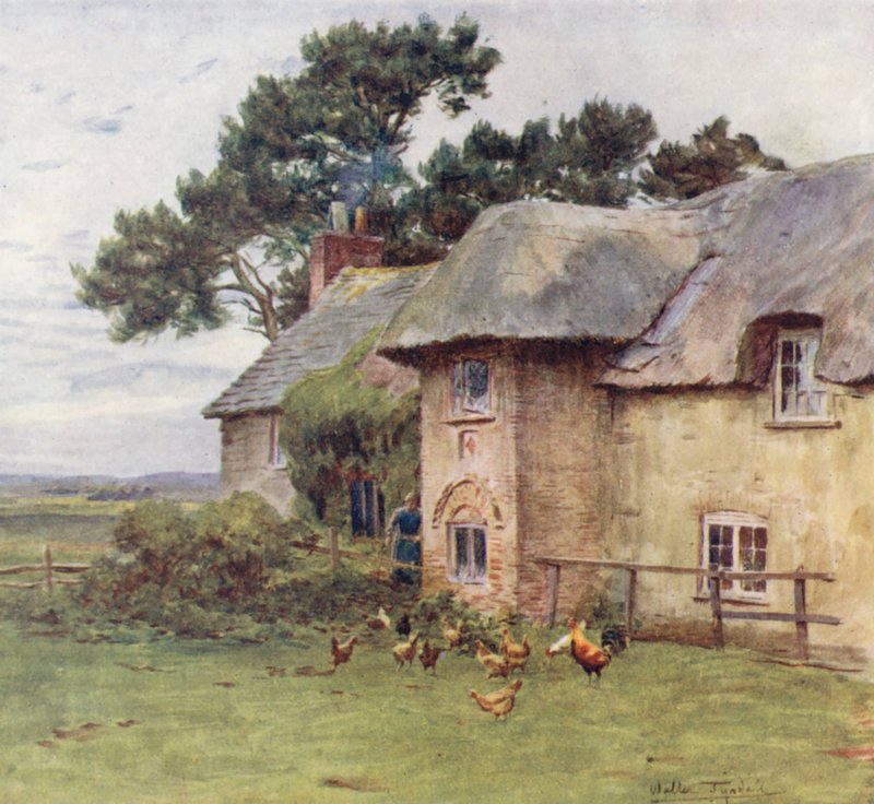 Wessex: Cottages at Stoke (farvelitografi) af Walter Frederick Roofe Tyndale