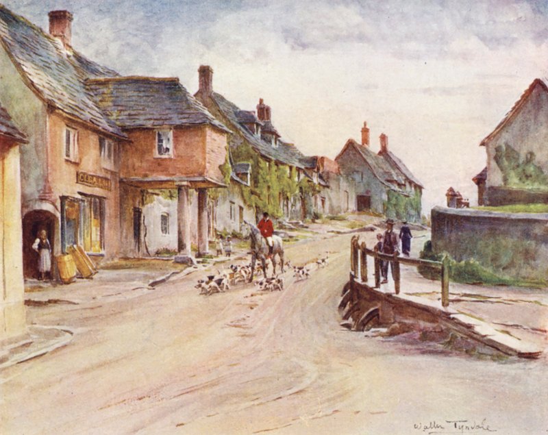 Wessex: East Street, Corfe Castle (farvelitografi) af Walter Frederick Roofe Tyndale