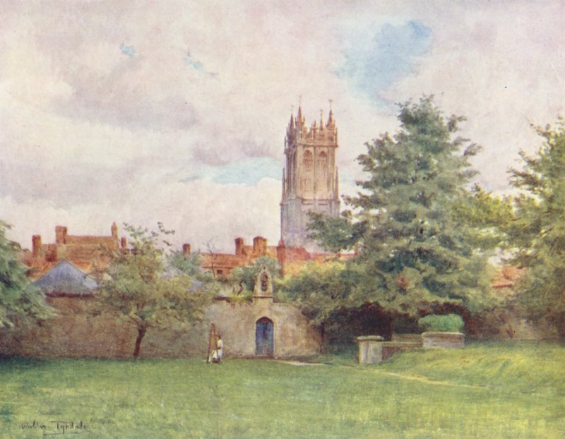 Wessex: Glastonbury Steeple fra klosterets have (farvelitografi) af Walter Frederick Roofe Tyndale