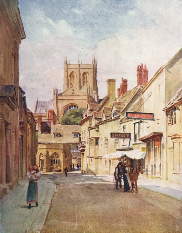 Wessex: Long Street, Sherborne (farvelitografi) af Walter Frederick Roofe Tyndale