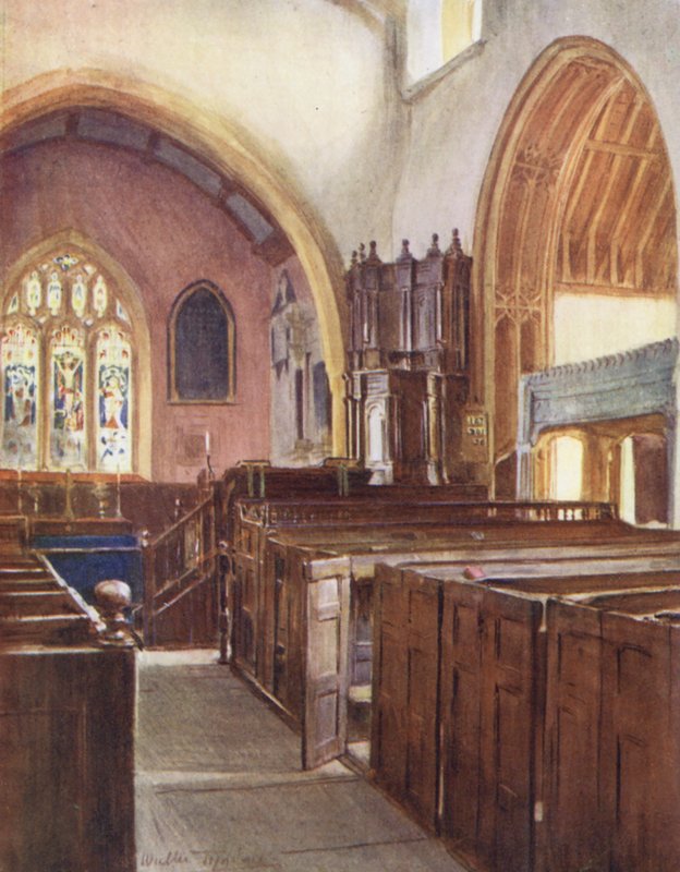 Wessex: Puddletown Church (farvelitografi) af Walter Frederick Roofe Tyndale
