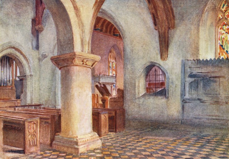 Wessex: Kirken i Bere Regis (farvelitografi) af Walter Frederick Roofe Tyndale