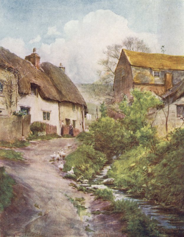 Wessex: Møllehytterne ved Sutton Poyntz, nær Weymouth (farvelitografi) af Walter Frederick Roofe Tyndale