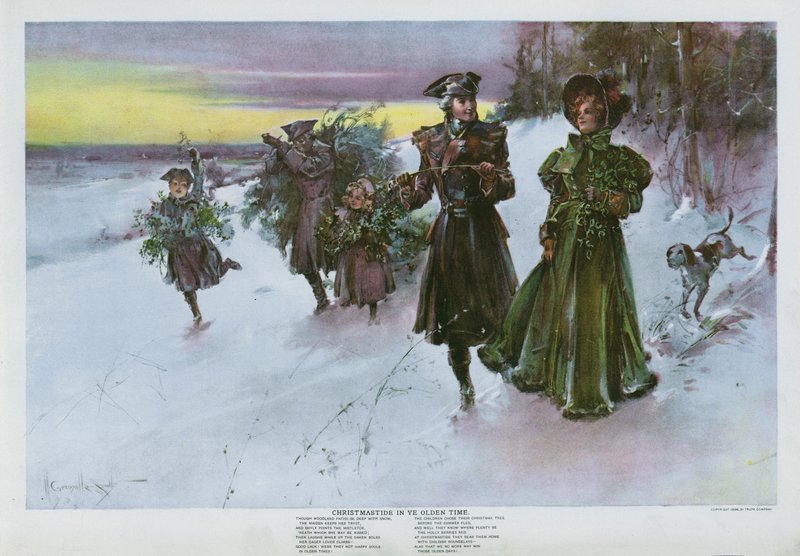 Jul i den gamle tid (farve litho) af Walter Granville Smith