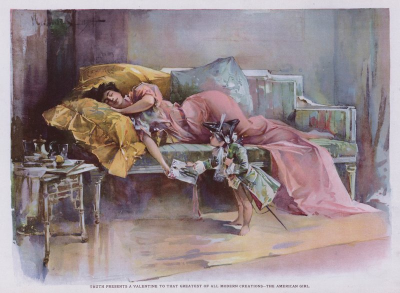 Sandheden præsenterer en valentinsdag til den største af alle moderne kreationer - den amerikanske pige (farve litho) af Walter Granville Smith