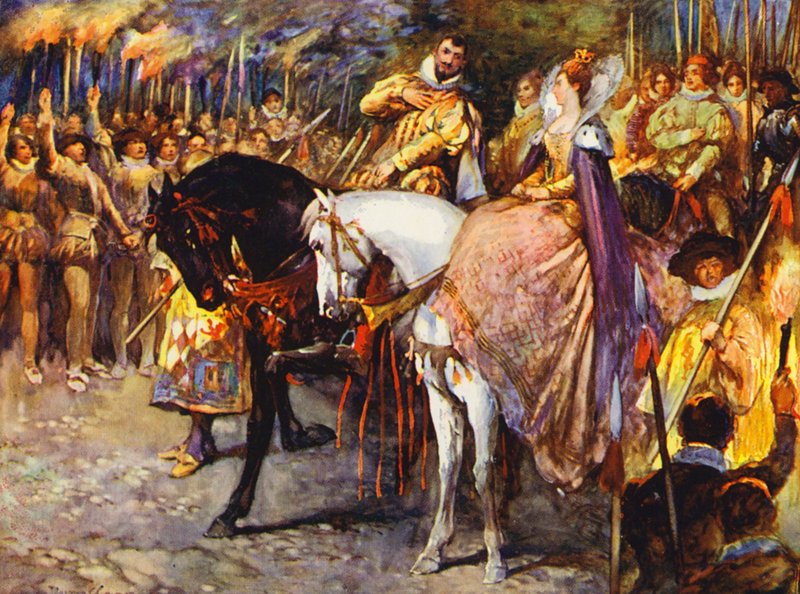 Illustration til Kenilworth af Sir Walter Scott (farvelitografi) af Walter Grieve