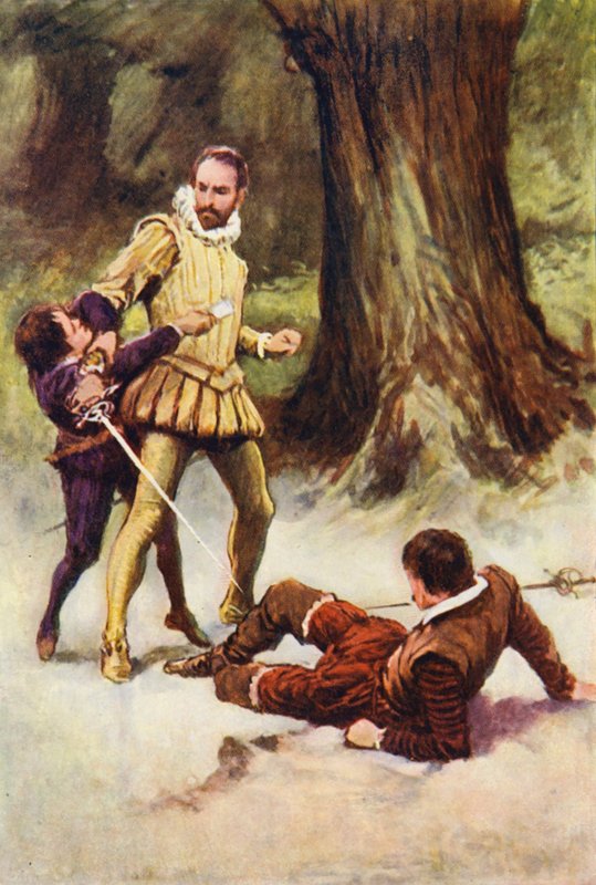 Illustration til Kenilworth af Sir Walter Scott (farvelitografi) af Walter Grieve