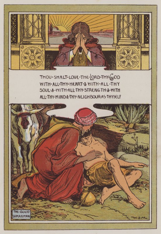 Den barmhjertige samaritaner (farve litho) af Walter Jenks Morgan