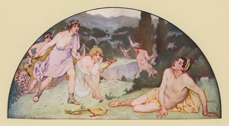 Orfeus dræbt af bacchanterne (farvelitografi) af Walter MacEwen