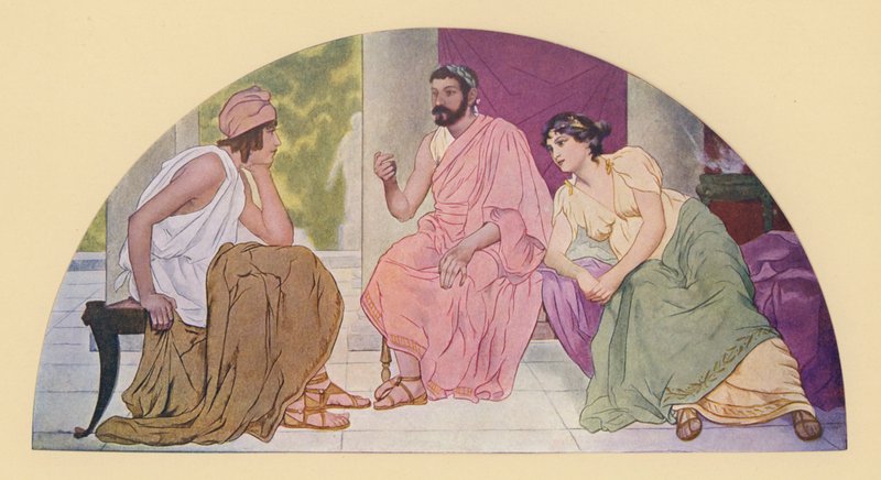 Paris hjemme hos Menelaos og Helena (farvelitografi) af Walter MacEwen