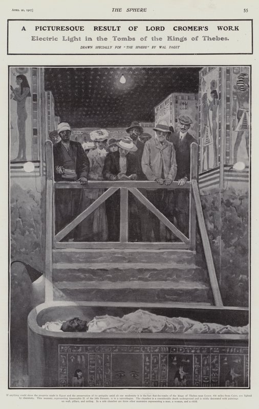 Elektrisk lys i gravene til kongerne af Theben (litho) af Walter Paget