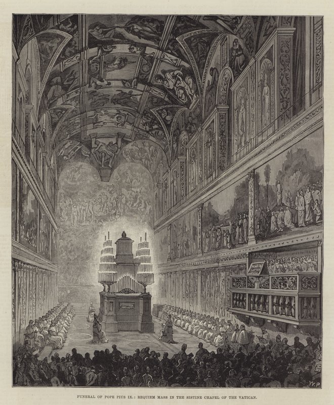 Begravelse af pave Pius IX, Requiem-messe i Vatikanets Sixtinske Kapel af Walter Paget