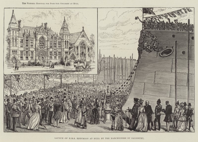 Lancering af HMS Endymion ved Hull af Marchioness of Salisbury af Walter Paget