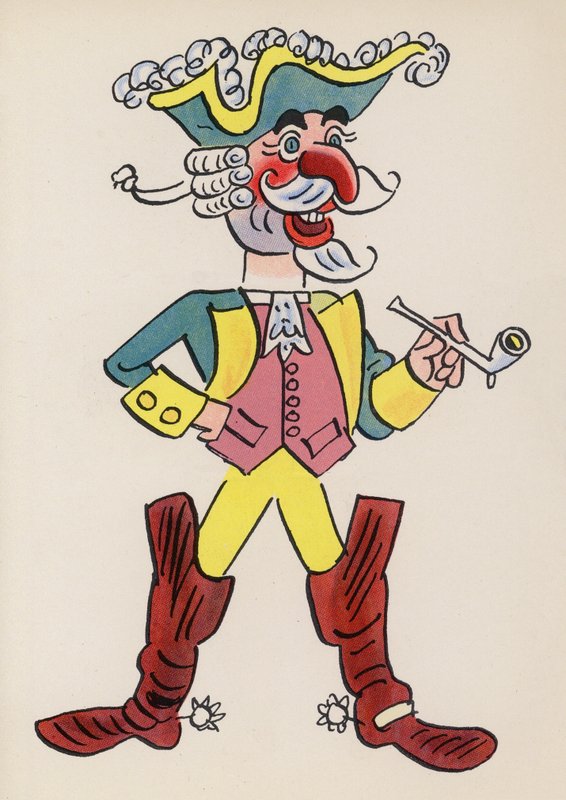 Figurer fra børnebøger: Baron Münchhausen (farvelitografi) af Walter Trier