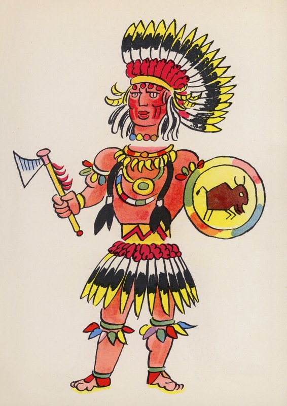 Figurer fra børnebøger: Den sidste mohikaner (farvelitografi) af Walter Trier