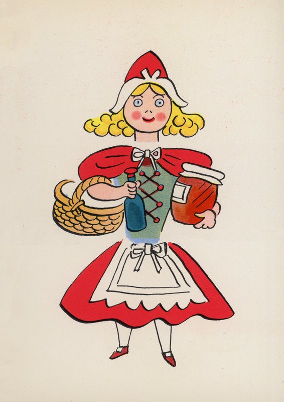 Figurer fra børnebøger: Rødhætte (farvelitografi) af Walter Trier