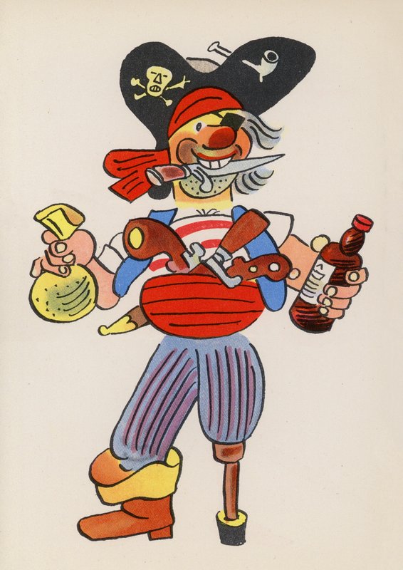 Figurer fra børnebøger: Long John Silver (farvelitografi) af Walter Trier