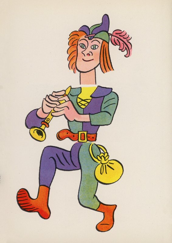 Figurer fra børnebøger: Rottefængeren (farvelitografi) af Walter Trier